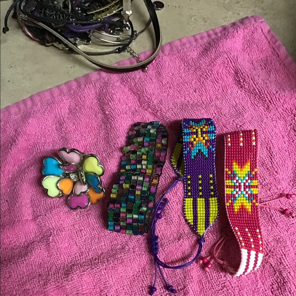 Beaded bracelets and colorful flower ring - Picture 2 of 2
